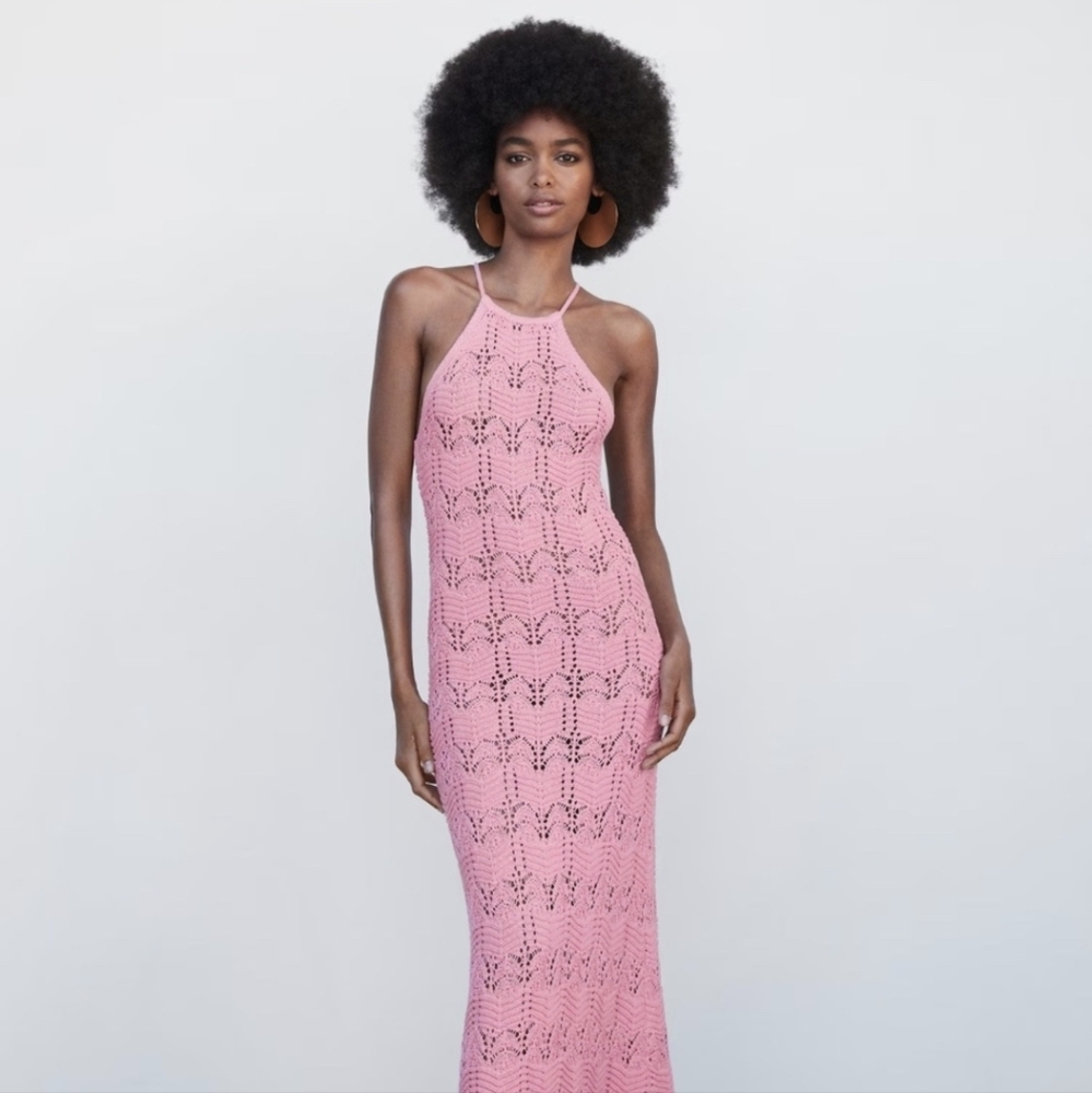Mango Crochet Long Halter Dress